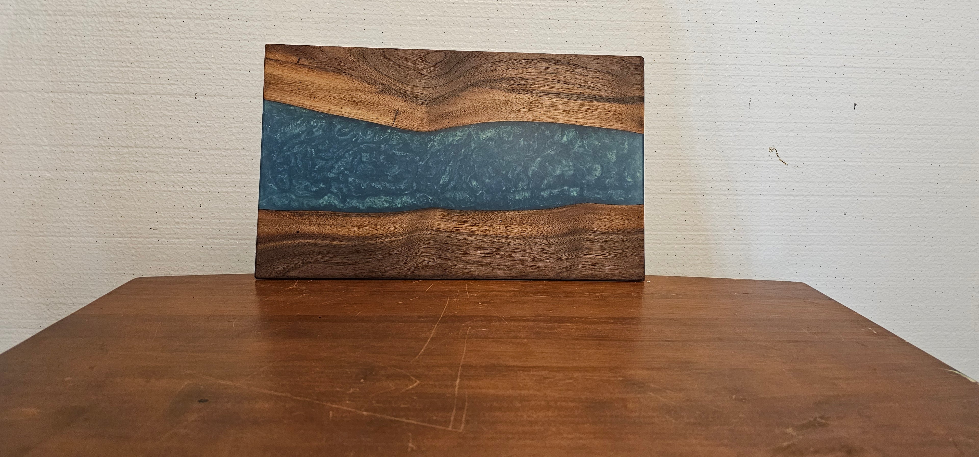 Handcrafted Black Walnut & Green Epoxy Charcuterie Board