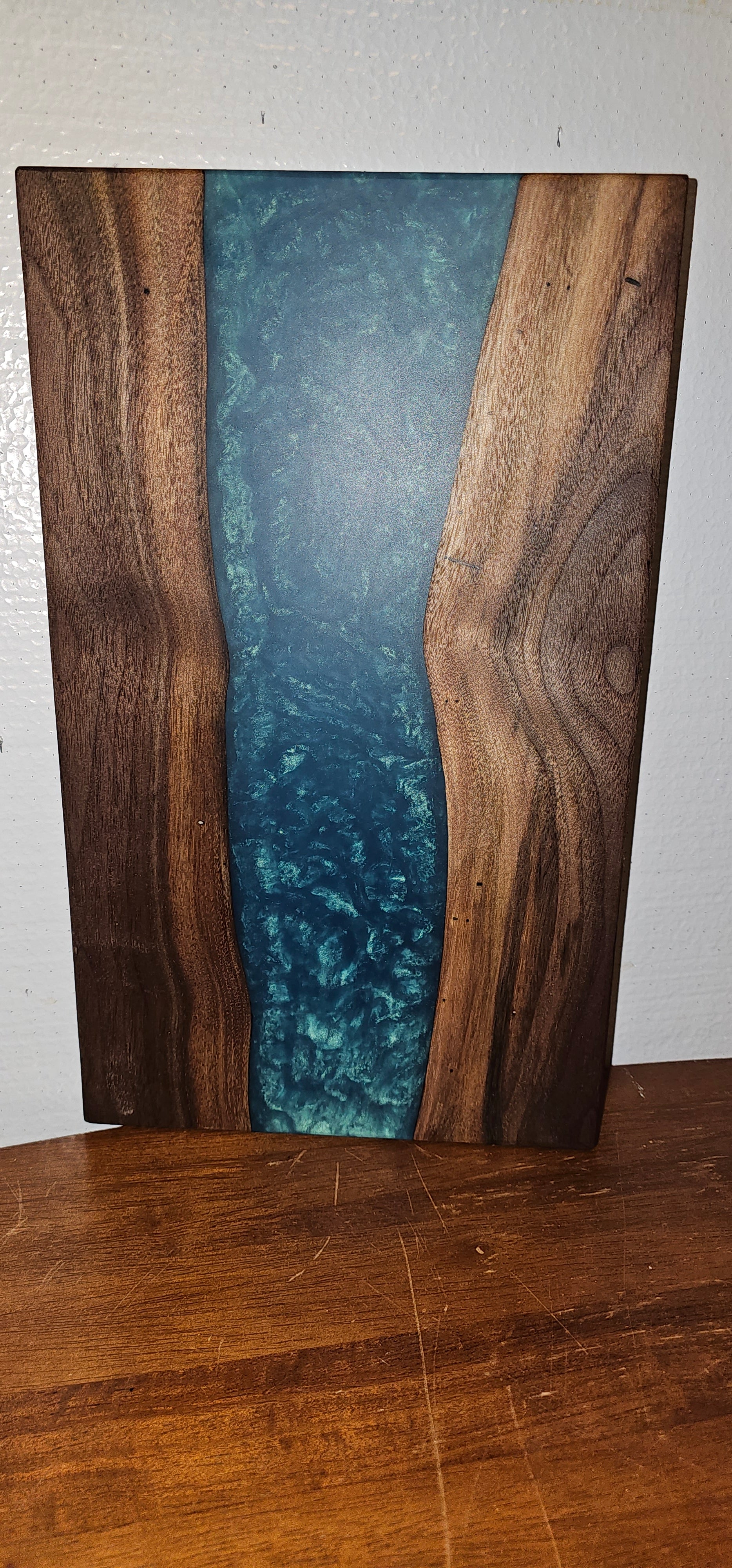 Handcrafted Black Walnut & Green Epoxy Charcuterie Board