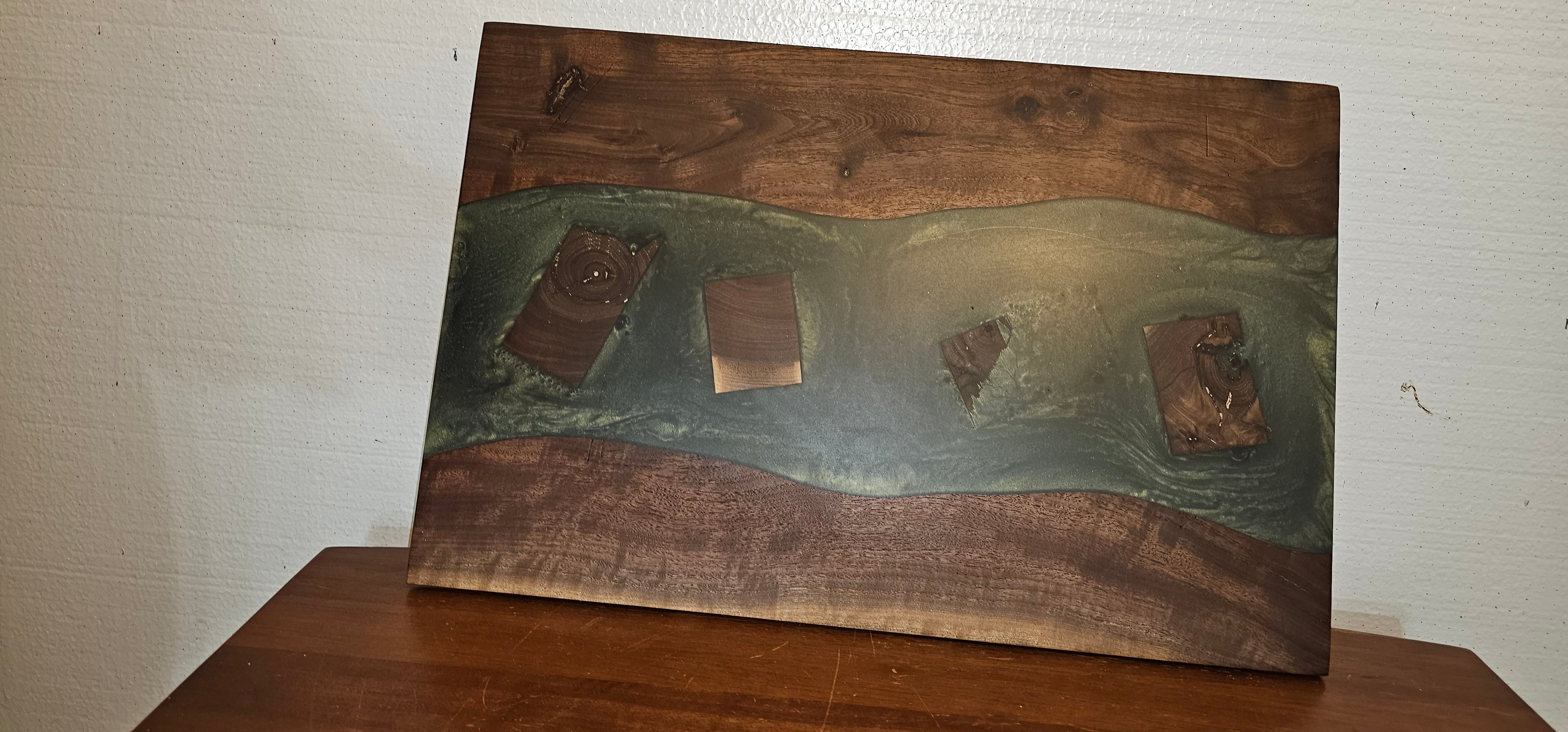 Handcrafted Black Walnut & Green Epoxy River Charcuterie Board