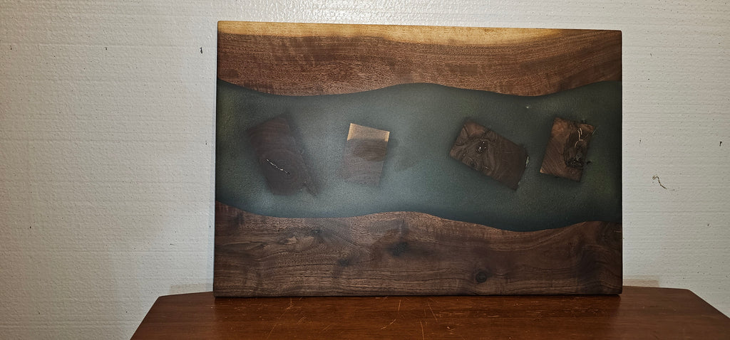 Handcrafted Black Walnut & Green Epoxy River Charcuterie Board