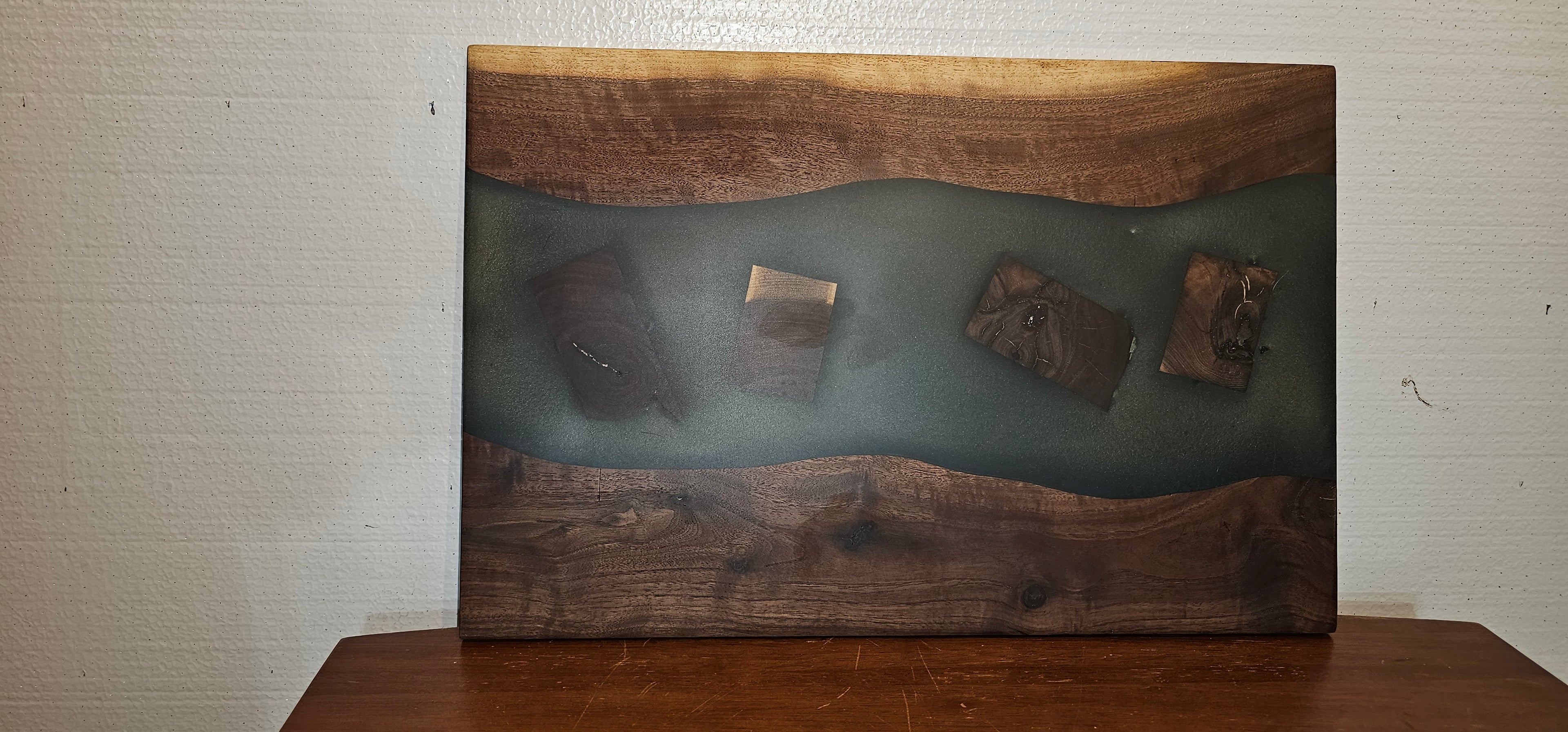 Handcrafted Black Walnut & Green Epoxy River Charcuterie Board