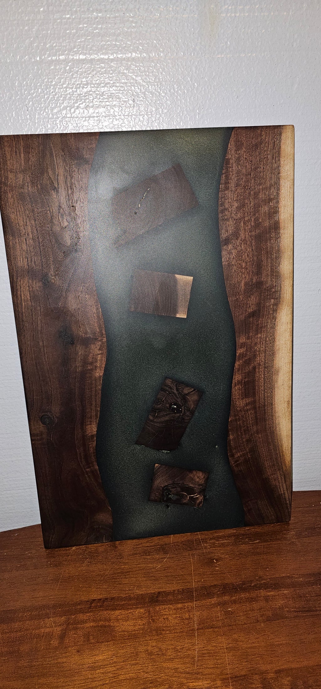 Handcrafted Black Walnut & Green Epoxy River Charcuterie Board