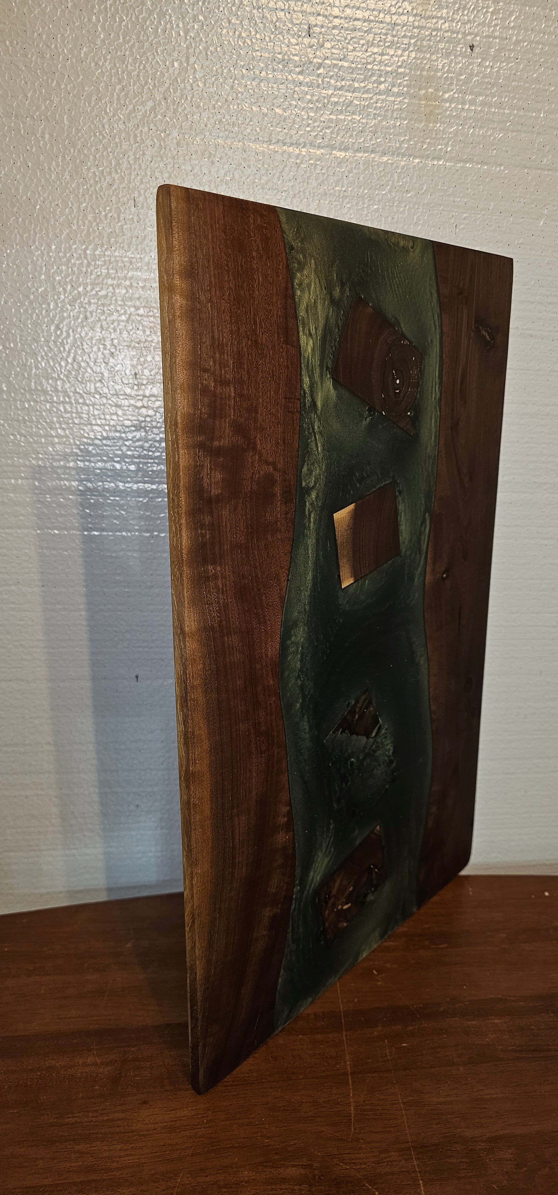 Handcrafted Black Walnut & Green Epoxy River Charcuterie Board